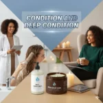 A split-screen comparison showing the difference between how to condition and deep condition hair using a daily conditioner and a protein-powered deep repair mask for healthy curls.
